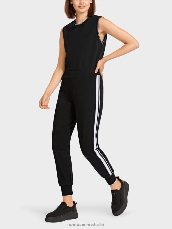 Clothing Black and White J8XFX711 "Rethink Together" pants with stripes Marc Cain