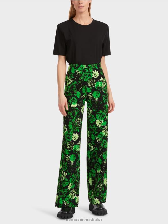 Clothing Dark Apple Green J8XFX527 WELKOM pants in a floral design Marc Cain