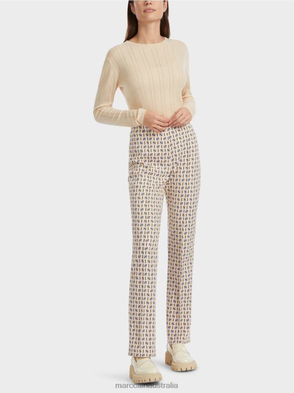 Clothing Dark Cream J8XFX555 FREDERICA pants in graphic print Marc Cain