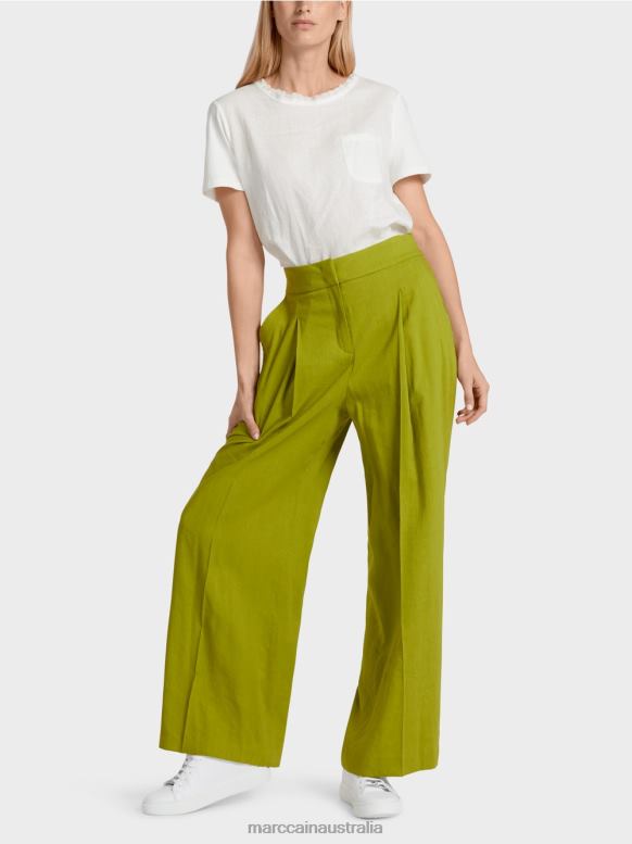 Clothing Deep Oliv Green J8XFX638 Pleated linen pants Marc Cain
