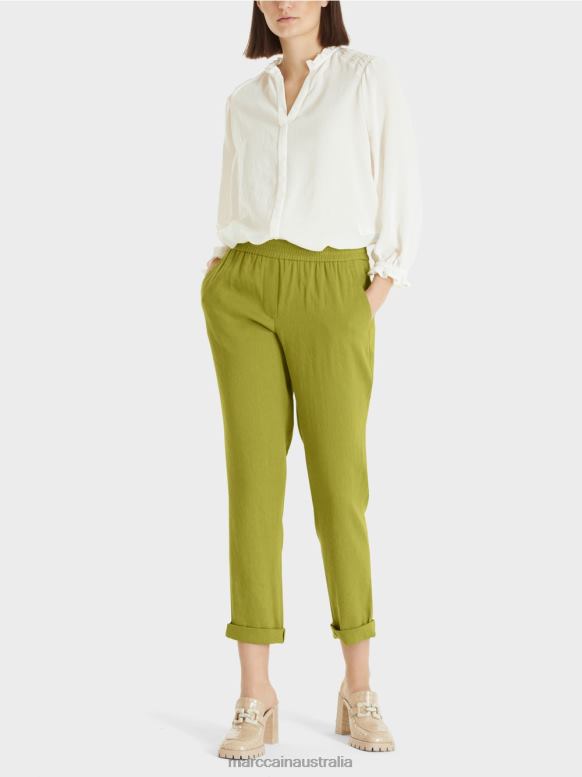 Clothing Deep Oliv Green J8XFX639 Linen pants with jogger waistband Marc Cain