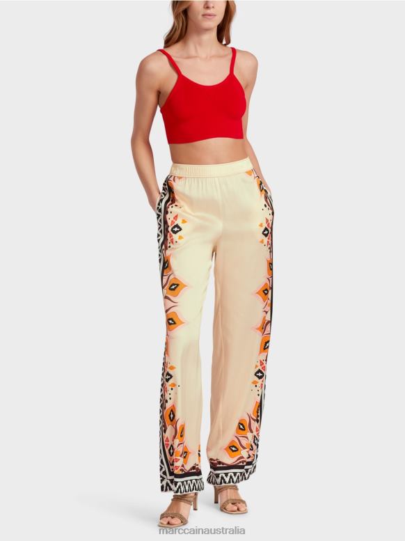 Clothing Deep Red J8XFX606 Viscose pants with mixed patterns Marc Cain