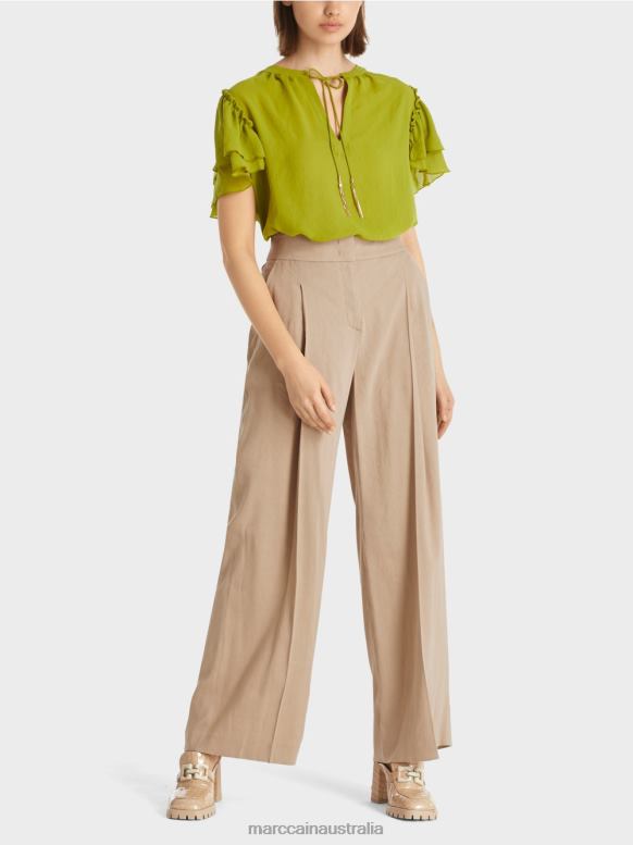 Clothing Deep Sand J8XFX637 Pleated linen pants Marc Cain