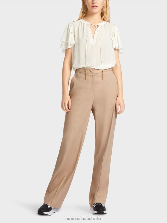 Clothing Deep Sand J8XFX673 WUKARI linen and viscose pants Marc Cain