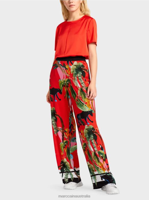 Clothing Fire Red J8XFX666 WARRINGTON pants with tropical print Marc Cain