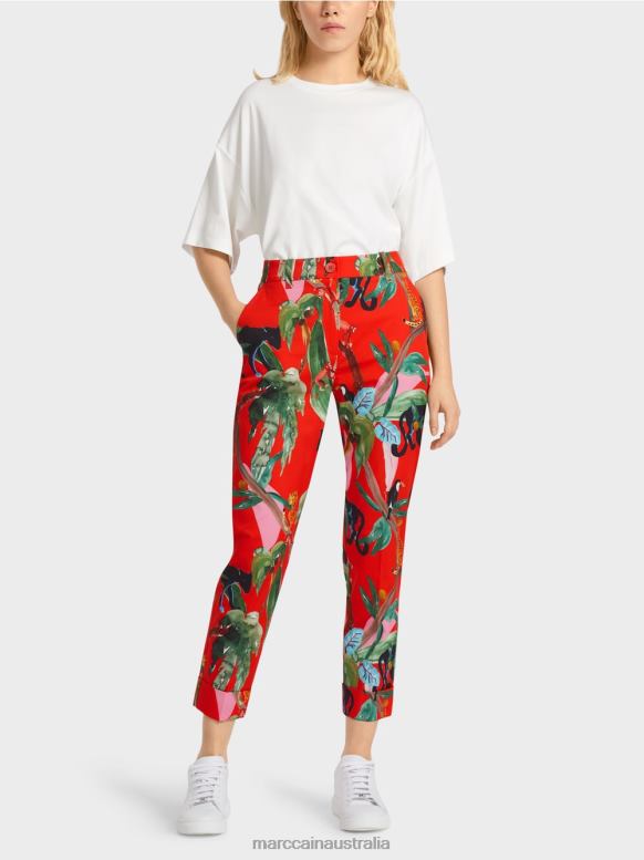 Clothing Fire Red J8XFX675 FRANCA cuffed pants with tropical print Marc Cain
