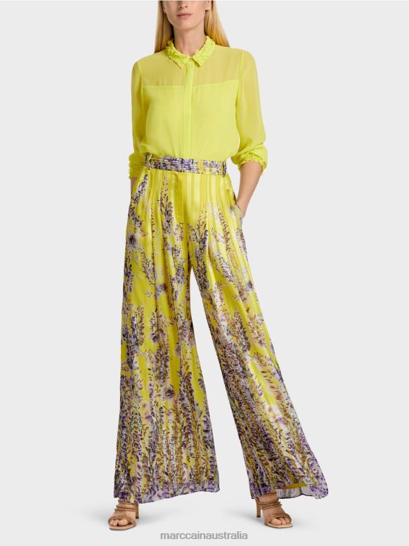 Clothing Lemon Green J8XFX631 Wide pants with wisteria print Marc Cain
