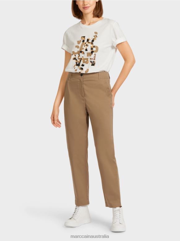 Clothing Light Coffee J8XFX709 Pants in light stretch cotton Marc Cain