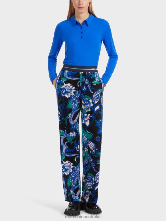 Clothing Midnight Blue J8XFX545 Velvet WELBY pants with tattoo motifs Marc Cain