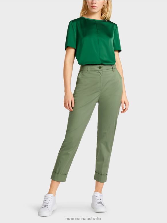 Clothing Mystic Green J8XFX656 FRANCA pants with crease and cuff Marc Cain