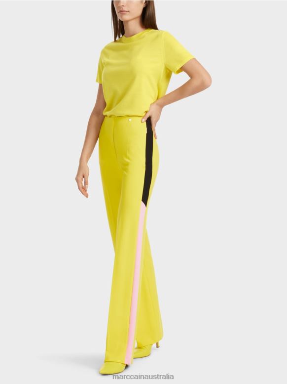Clothing Soft Lemon J8XFX583 Trousers WINDER with braid stripes Marc Cain