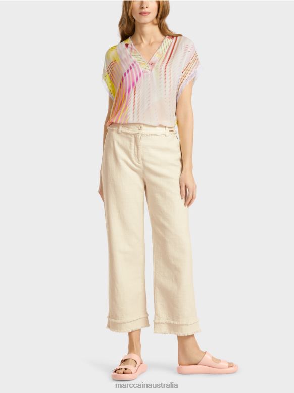 Clothing Soft Linen J8XFX617 Fringed pants in a linen look Marc Cain