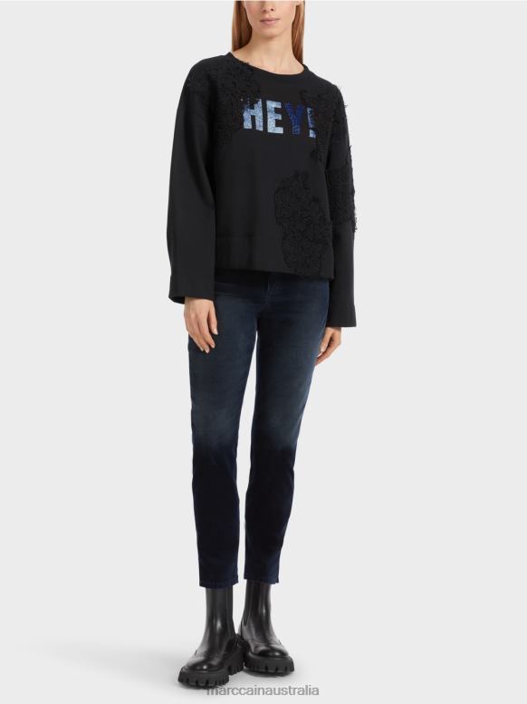 Clothing Midnight Blue J8XFX1219 Sweatshirt with glitter and lace Marc Cain