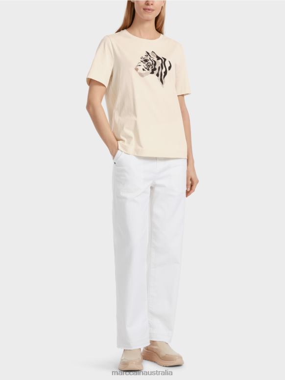 Clothing Almond Milk J8XFX1257 "Rethink Together" rhinestone T-shirt Marc Cain