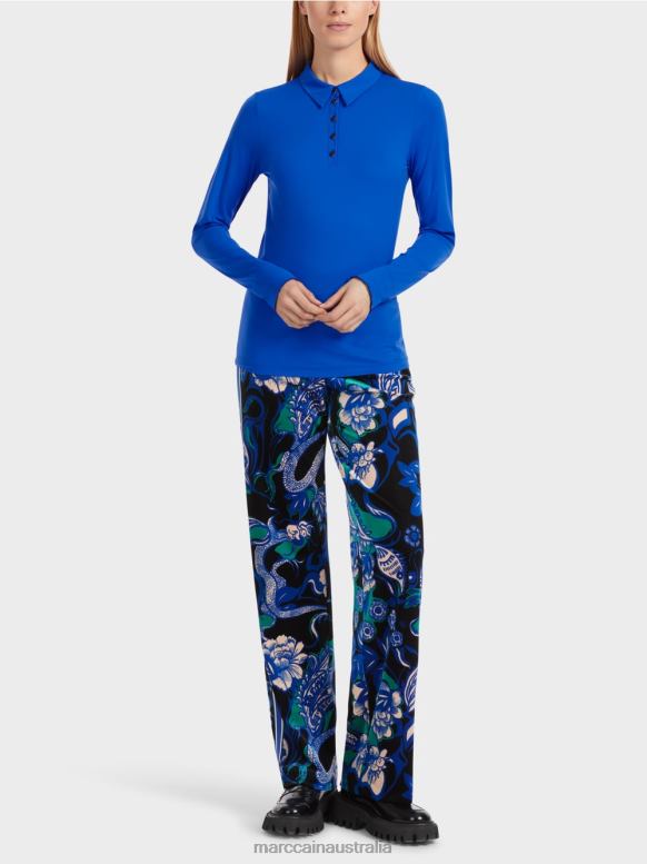 Clothing Bright Royal Blue J8XFX1241 Polo shirt in ribbed jersey Marc Cain