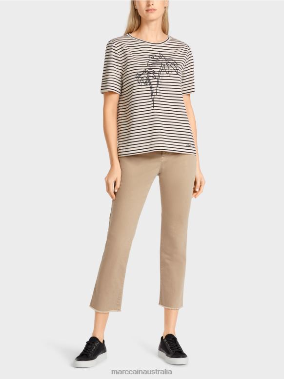 Clothing Cashew J8XFX1393 Striped T-shirt with applique Marc Cain