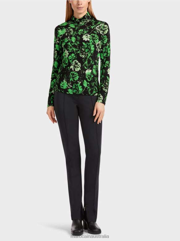 Clothing Dark Apple Green J8XFX1252 Roll neck t-shirt with floral design Marc Cain