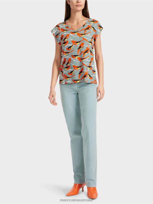 Clothing Dark Sky Blue J8XFX1318 Sleeveless bird design T-shirt Marc Cain