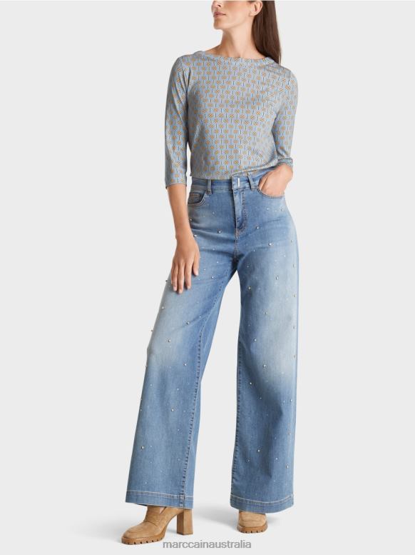 Clothing Dark Summer Sky J8XFX1281 T-shirt with graphic design Marc Cain