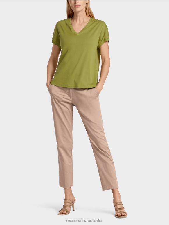 Clothing Deep Oliv Green J8XFX1395 Plain T-shirt with V-neck Marc Cain