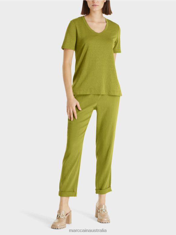 Clothing Deep Oliv Green J8XFX1398 T-shirt in a linen blend Marc Cain