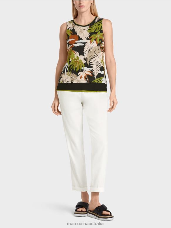 Clothing Deep Oliv Green J8XFX1399 Sleeveless top with tropical print Marc Cain