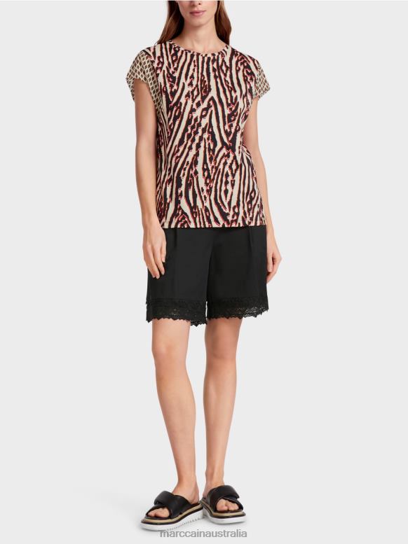 Clothing Deep Red J8XFX1376 T-shirt with mixed patterns Marc Cain