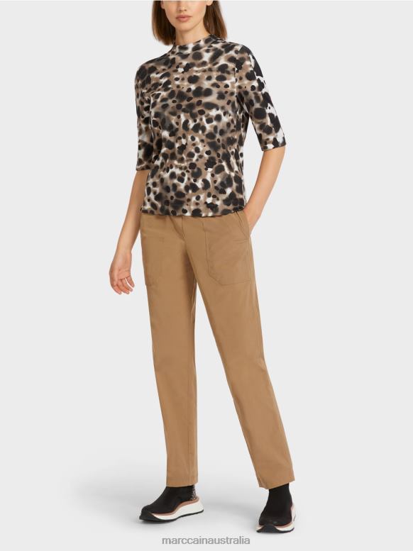 Clothing Light Coffee J8XFX1432 Ribbed T-Shirt with leopard design Marc Cain