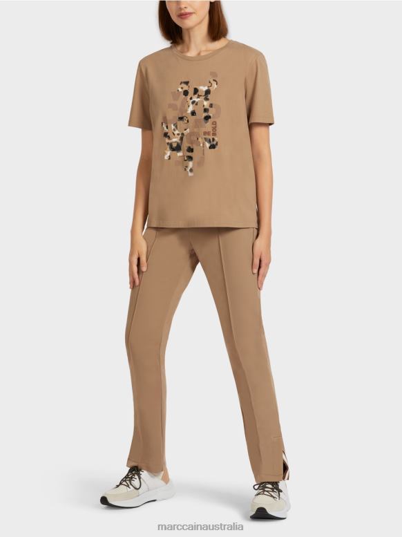 Clothing Light Coffee J8XFX1433 T-shirt with leopard and letter print Marc Cain