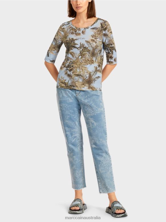 Clothing Light Powder Blue J8XFX1412 Printed T-shirt in a fine ribbed design Marc Cain