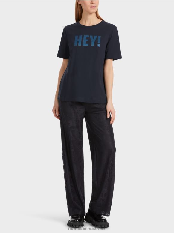 Clothing Midnight Blue J8XFX1240 "Rethink Together" T-shirt with glitter Marc Cain