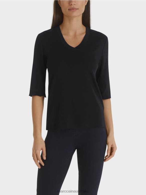 Clothing Midnight Blue J8XFX1460 Cotton ribbed jersey shirt Marc Cain