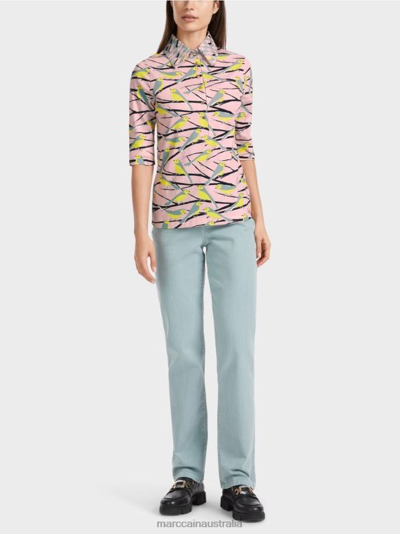 Clothing Soft Powder Pink J8XFX1320 Bird design polo shirt Marc Cain
