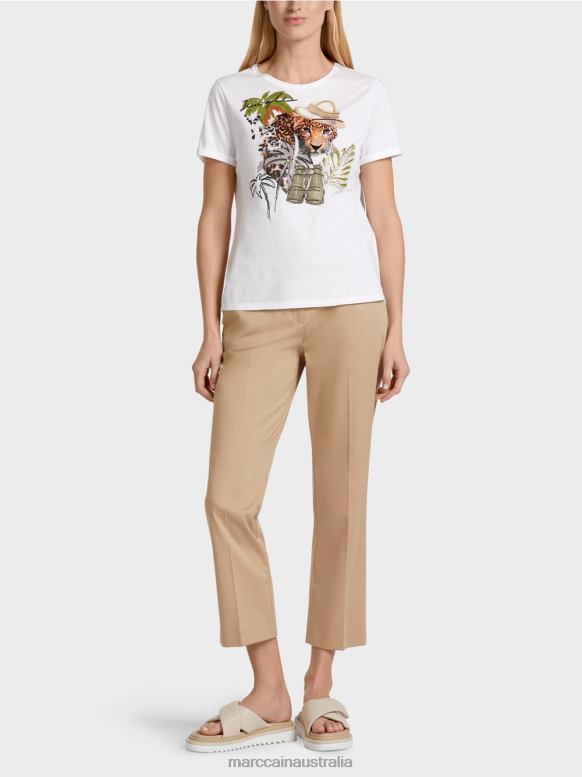 Clothing White J8XFX1397 T-shirt with animal motifs Marc Cain