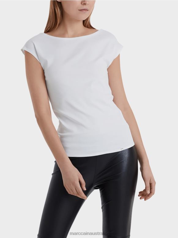Clothing White J8XFX1486 Basic top with a wide neckline Marc Cain