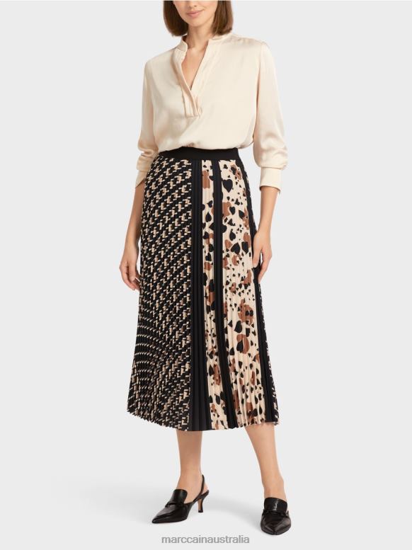 Clothing Black J8XFX511 Pleated skirt in a mix of patterns Marc Cain