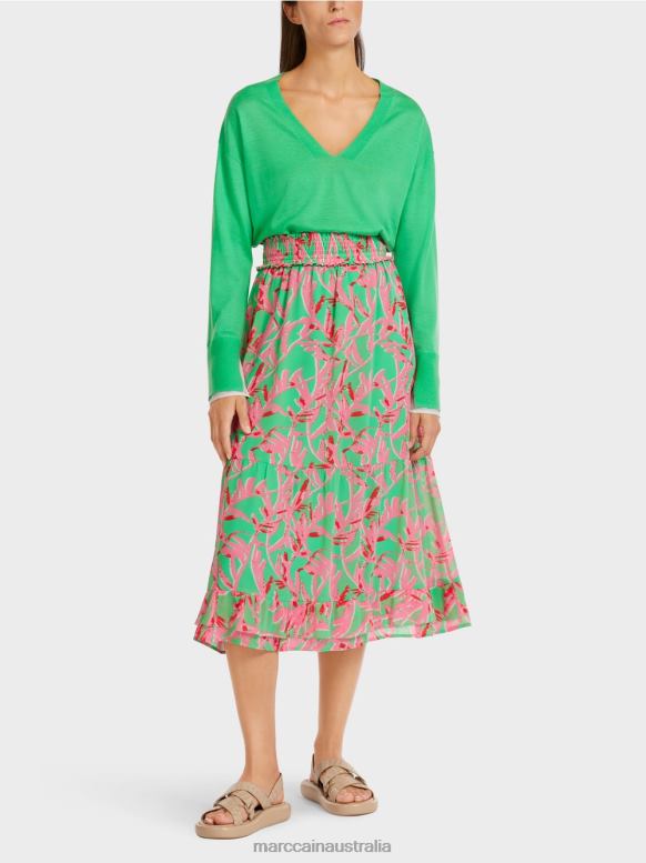 Clothing Bright Jade J8XFX499 Flounce skirt with a floral pattern Marc Cain