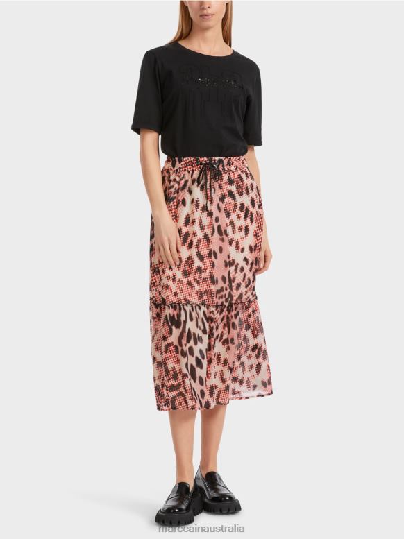 Clothing Campari J8XFX464 Long tiered skirt with Leo print Marc Cain