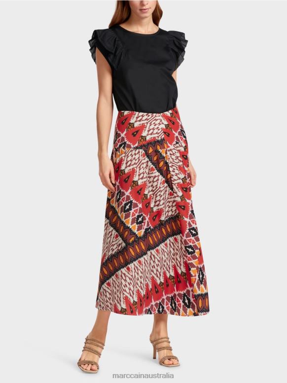 Clothing Deep Red J8XFX478 Printed panel skirt Marc Cain