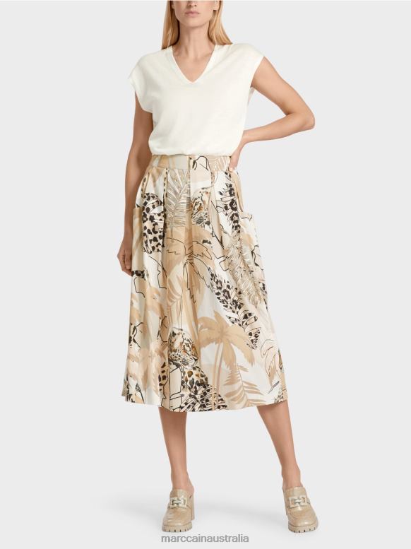 Clothing Deep Sand J8XFX486 Wide skirt with collage print Marc Cain