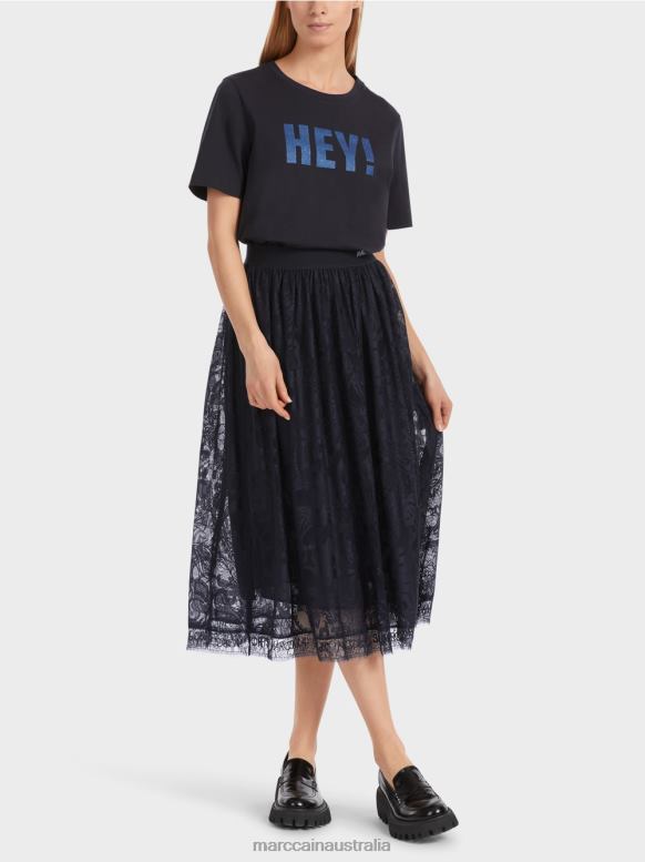 Clothing Midnight Blue J8XFX456 Wide skirt in tulle lace Marc Cain