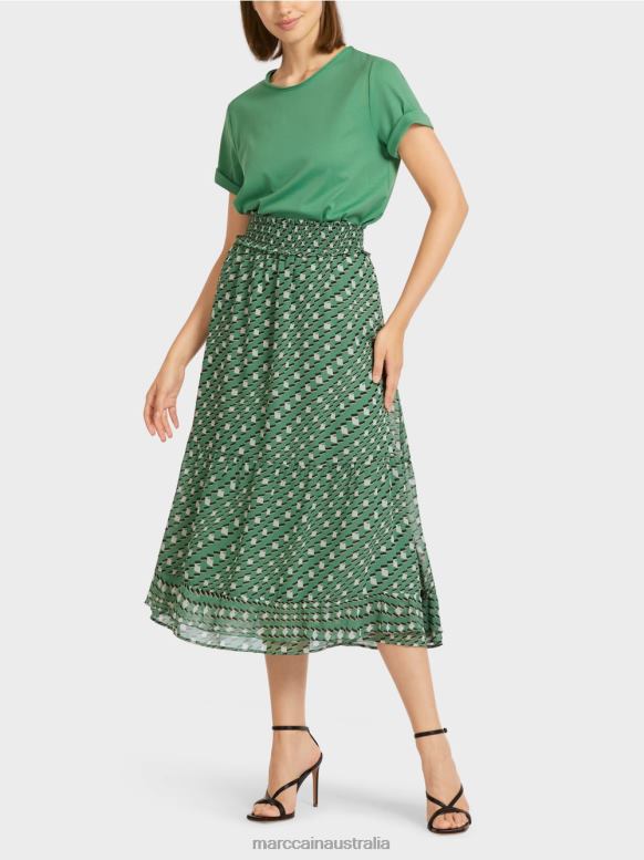 Clothing Moss Green J8XFX509 Printed flounce skirt Marc Cain