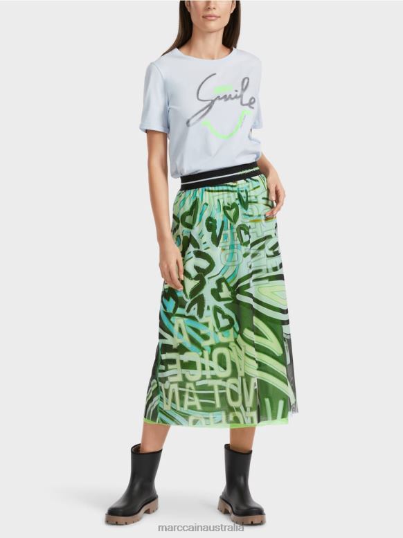 Clothing Soft Powder Blue J8XFX469 Graffiti design skirt in tulle jersey Marc Cain