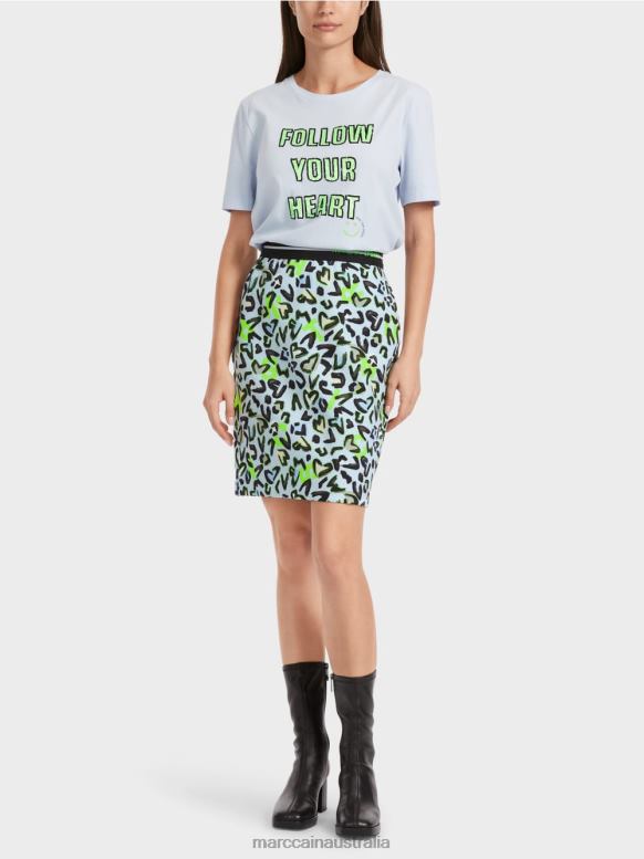 Clothing Soft Powder Blue J8XFX470 Slim mini skirt with graffiti print Marc Cain